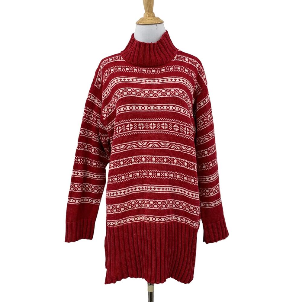 Vintage Gap Sweater Womens L Large Nordic Fair Isle Striped Heavy Cotton Ribbed